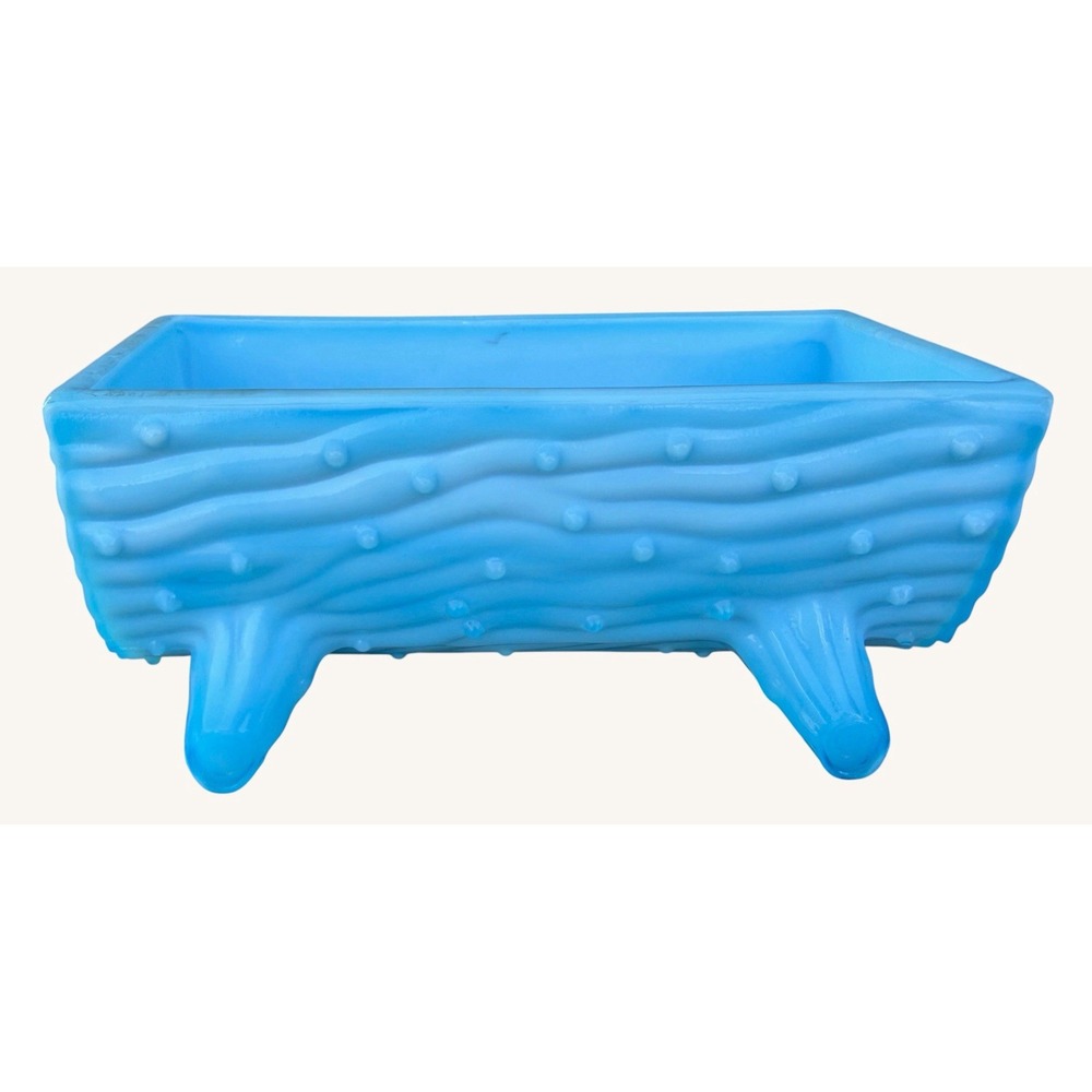 Antique Northwood Blue Opalescent Glass Log Trough 1899- Sugar Dish No. 567